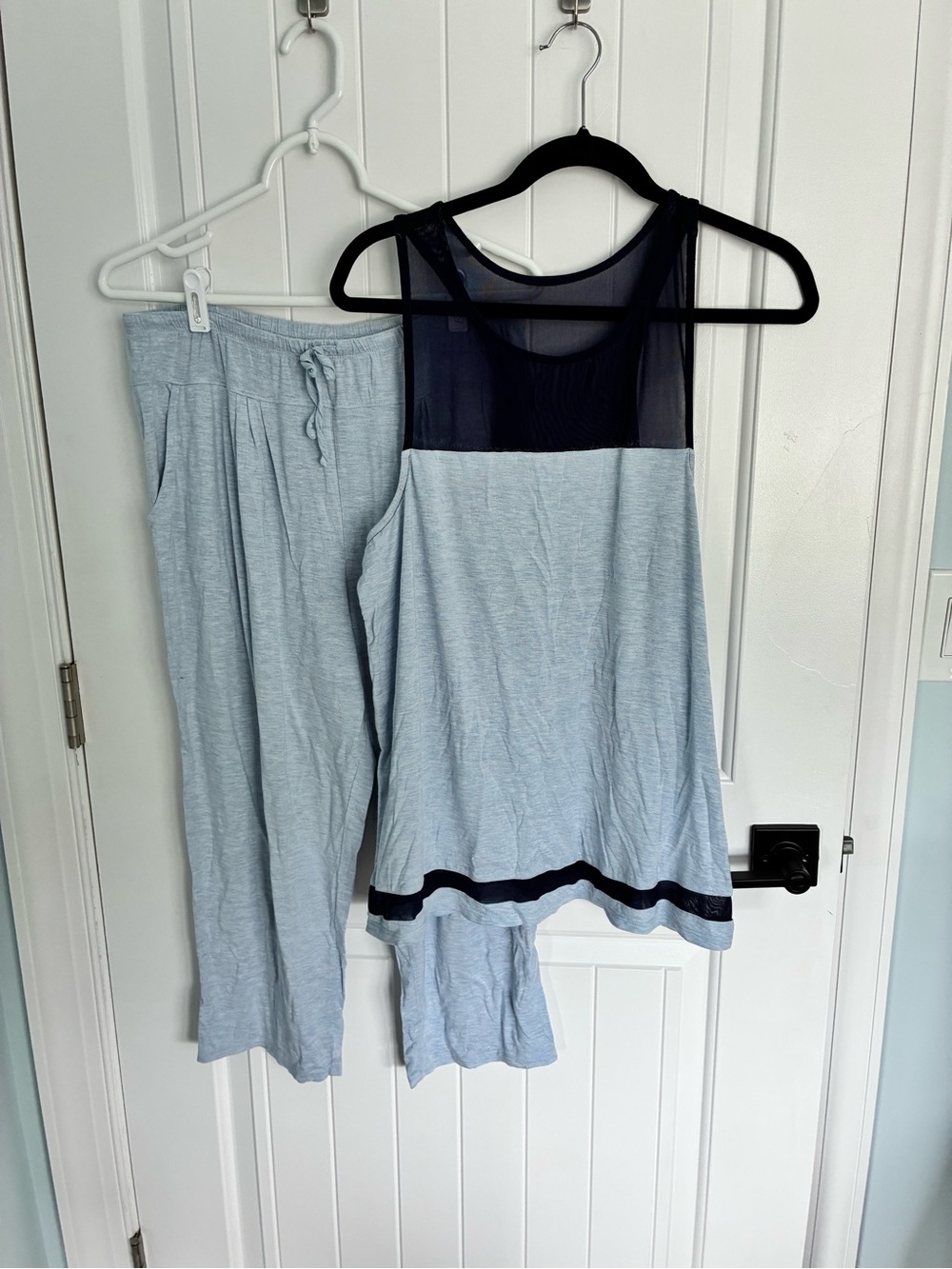DKNY Light Blue Sleep Tank & Navy Mesh-Trim Pajama Set